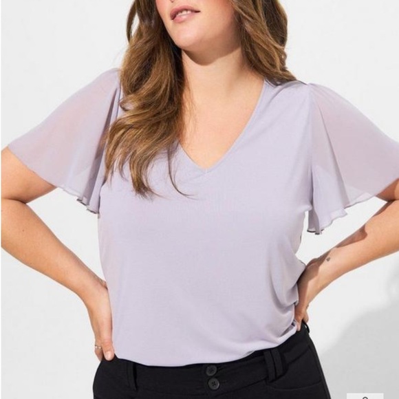 Torrid Studio Knit V-Neck Chiffon Sleeve Tee Size 3X Plus Size Lilac/Grey - Picture 1 of 11